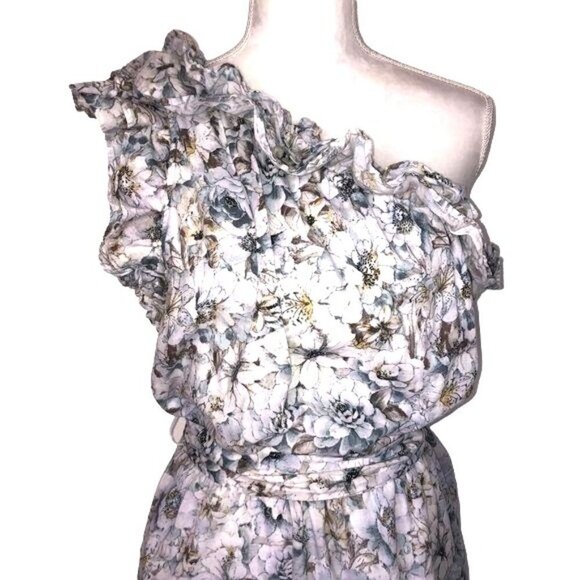 Happy x Nature Mini Dress Womens Medium Floral One Shoulder Belt Elastic Waist - Picture 3 of 10